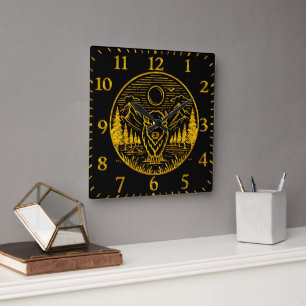Gold Buffalo Stands Majestically in Nature Scene Square Wall Clock