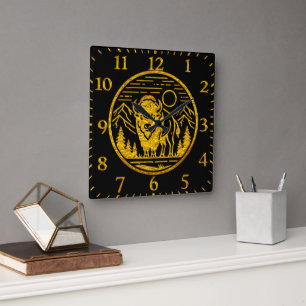 Gold Buffalo Stands Majestically in Nature Scene Square Wall Clock