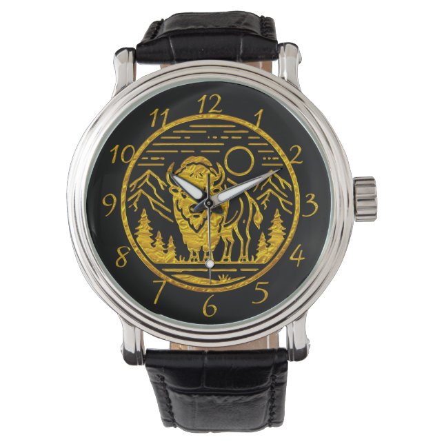 Gold Buffalo Stands Majestically in Nature Scene Watch (Front)