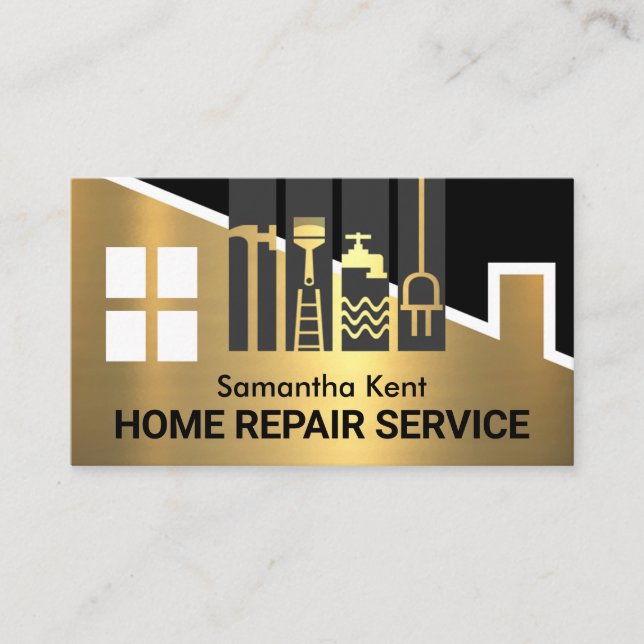 Gold Building Frame Handyman Tools Business Card (Front)