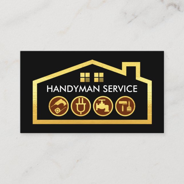 Gold Building Handyman Tools Frame Business Card (Front)