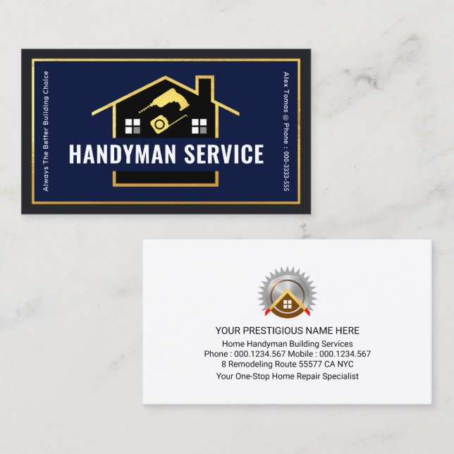 Gold Building Handyman Tools Frame Business Card (Front/Back)