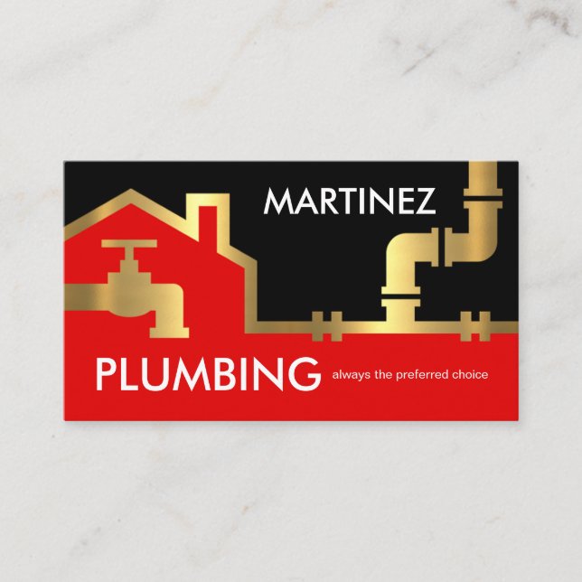 Gold Building Pipe Frame Plumber Service Business Card (Front)