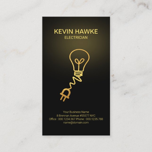 Gold Bulb Gold Shadow Electrical Contractor Business Card (Front)