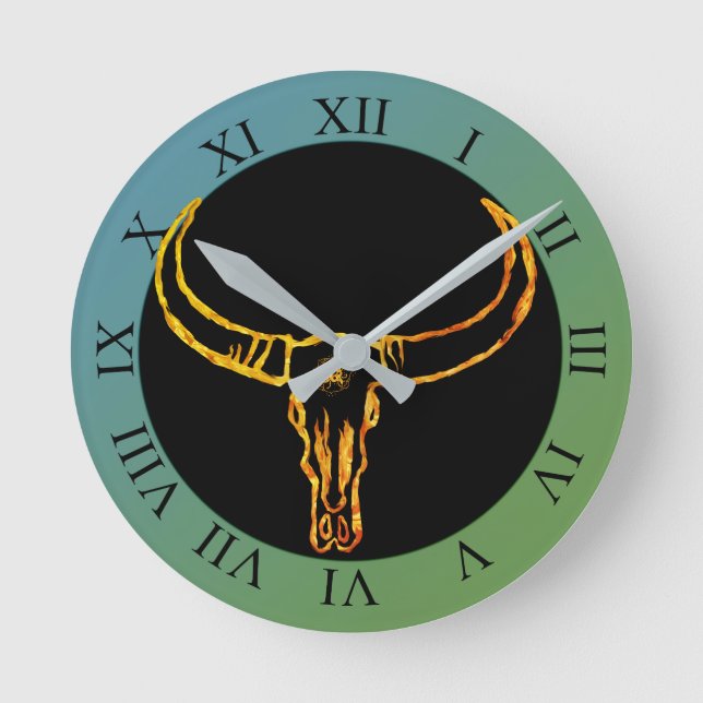 Gold Bull Skull  Wall Clock (Front)