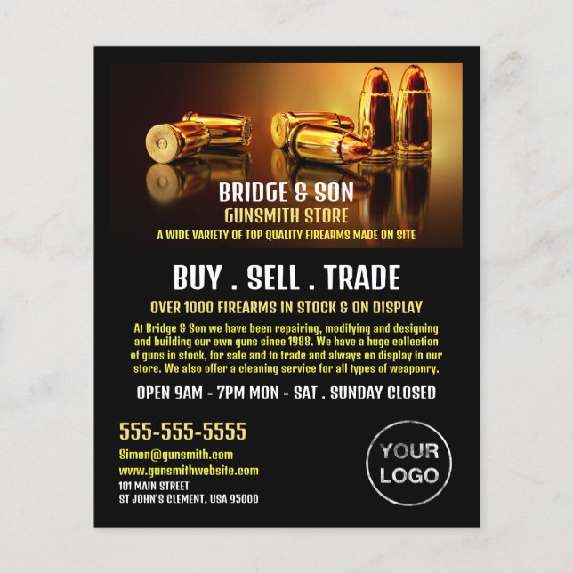 Gold Bullets, Gunsmith, Gunstore Advertising Flyer (Front)
