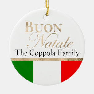 Gold Buon Natale Italian Flag Christmas Ceramic Ornament