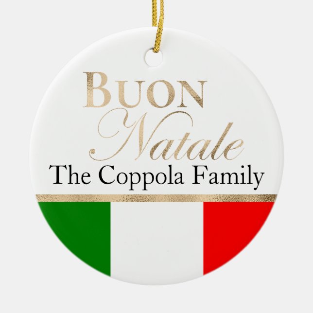 Gold Buon Natale Italian Flag Christmas Ceramic Ornament (Front)
