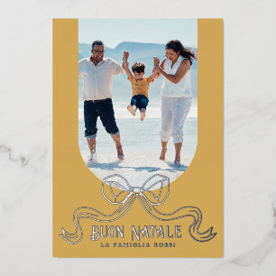 Gold Buon Natale Simple Modern Coquette Bow Photo Foil Holiday Card