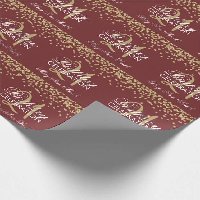 Gold Burgundy 21st Birthday Glitter Confetti Wrapping Paper (Corner)