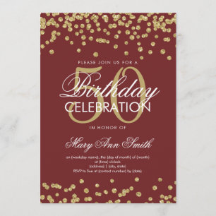 Gold Burgundy 50th Birthday Glitter Confetti Invitation