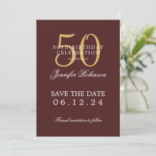 Gold Burgundy 50th Birthday Save the Date  Invitation