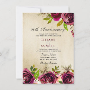Gold Burgundy 50th Wedding Anniversary invite