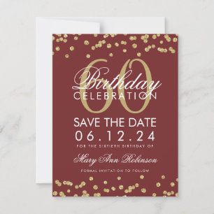 Gold Burgundy 60th Birthday Save Date Confetti Save The Date