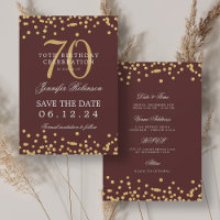 Gold Burgundy 70th Birthday Save the Date Details
