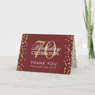 Gold Burgundy 70th Birthday Thank you Glitter Card
