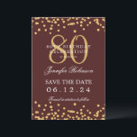 Gold Burgundy 80th Birthday Save the Date Details Invitation<br><div class="desc">Elegant "70th Birthday Party" design with faux glitter confetti & details text. Easy to use and easy to personalise. Order Today!</div>