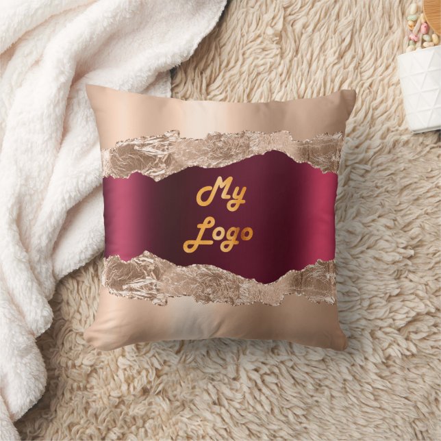 Gold burgundy agate marble name business logo cushion (Blanket)