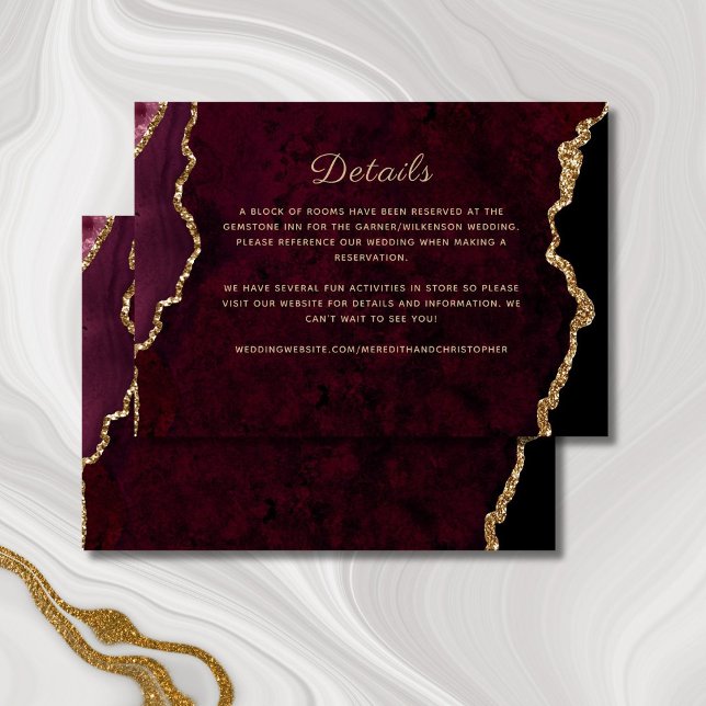 Gold Burgundy Agate Wedding Details Enclosure Card (Creator Uploaded)