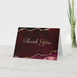 Gold Burgundy Agate Wedding Thank You Card