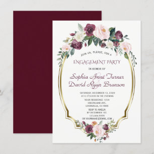 Gold Burgundy Blush Floral Engagement Party Invitation