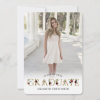 Gold Burgundy Blush Floral Letter Graduation Photo