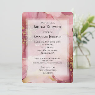 Gold Burgundy Blush Floral Romantic Bridal Shower Invitation
