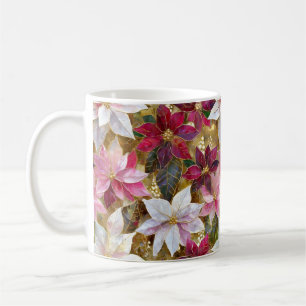 Gold Burgundy Bronze Pink Red White Poinsettia Coffee Mug