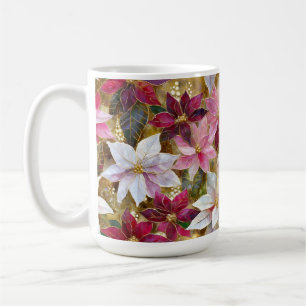 Gold Burgundy Bronze Pink Red White Poinsettia Coffee Mug