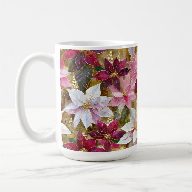 Gold Burgundy Bronze Pink Red White Poinsettia Coffee Mug (Left)