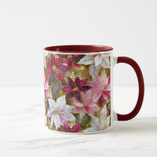 Gold Burgundy Bronze Pink Red White Poinsettia Mug