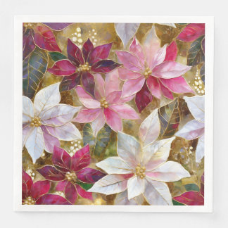 Gold Burgundy Bronze Pink Red White Poinsettia Napkin