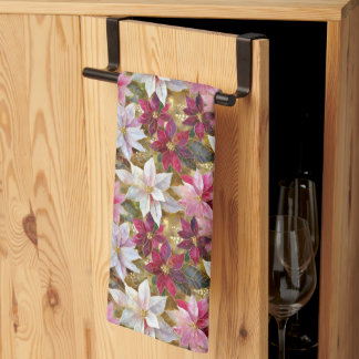 Gold Burgundy Bronze Pink Red White Poinsettia Tea Towel