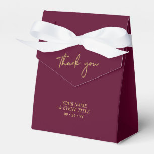Gold & Burgundy Brush Script Party Thank you Favou Favour Box