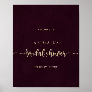 Gold Burgundy Calligraphy Bridal Shower Welcome Poster