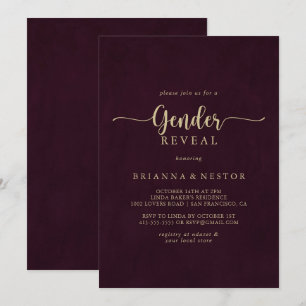 Gold Burgundy Calligraphy Gender Reveal Party  Invitation