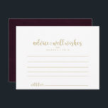 Gold Burgundy Calligraphy Wedding Advice Card<br><div class="desc">This gold burgundy calligraphy wedding advice card is perfect for a rustic wedding. The simple and elegant design features a gold classic and fancy script typography in a white and maroon background.These cards are perfect for a wedding, bridal shower, baby shower, graduation party & more. Personalise the cards with the...</div>