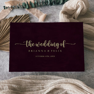Gold Burgundy Calligraphy Wedding Guest Book