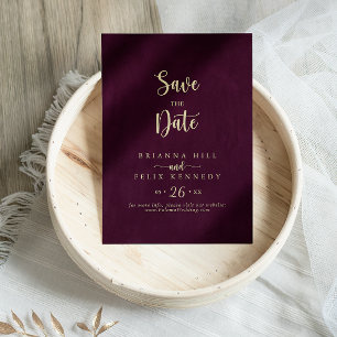 Gold Burgundy Calligraphy Wedding Save The Date