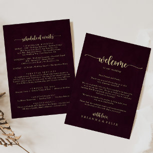 Gold Burgundy Calligraphy Wedding Welcome Letter