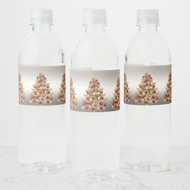 Gold Burgundy Christmas Holiday Water Bottle Label (Bottles)