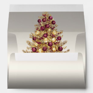 Gold Burgundy Christmas Tree Holiday Envelope