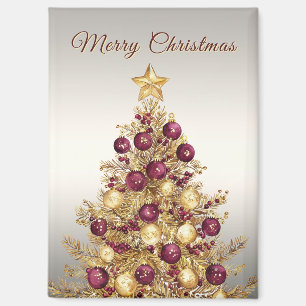 Gold Burgundy Christmas Tree Holiday Magnet