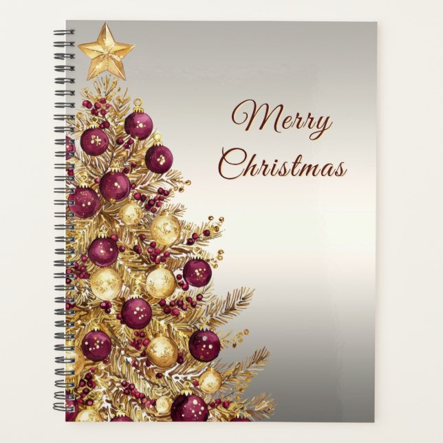 Gold Burgundy Christmas Tree Holiday Planner (Front)