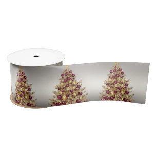 Gold Burgundy Christmas Tree Holiday Satin Ribbon