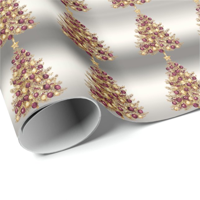 Gold Burgundy Christmas Tree Wrapping Paper (Roll Corner)