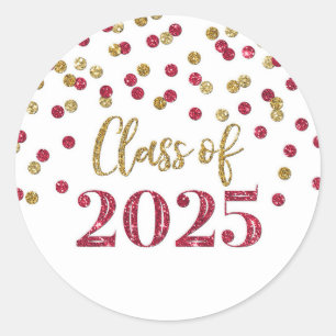Gold Burgundy Confetti Graduation 2025 Classic Round Sticker