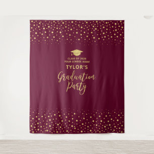 Gold & Burgundy Confetti   Graduation Party Tapestry