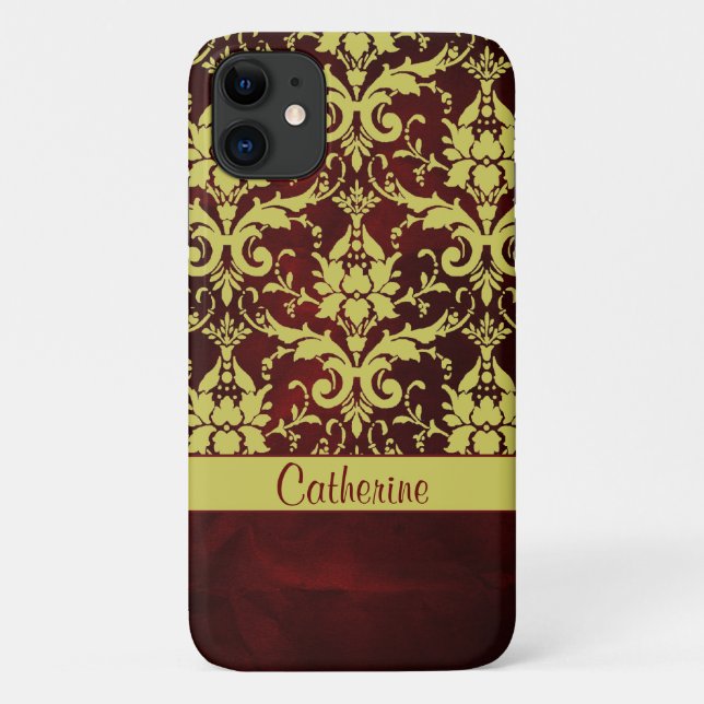 Gold Burgundy Damask Personalised Case-Mate iPhone Case (Back)