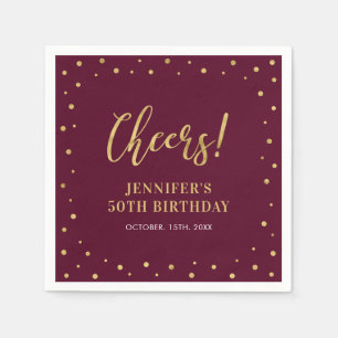 Gold & Burgundy   Elegant Adult Birthday Party Napkin